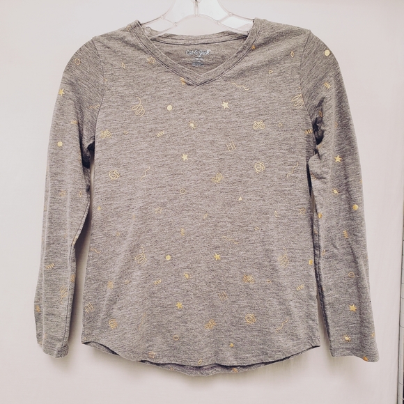 Gray Cat & Jack Long Sleeve Tee with Gold Design - Picture 1 of 3